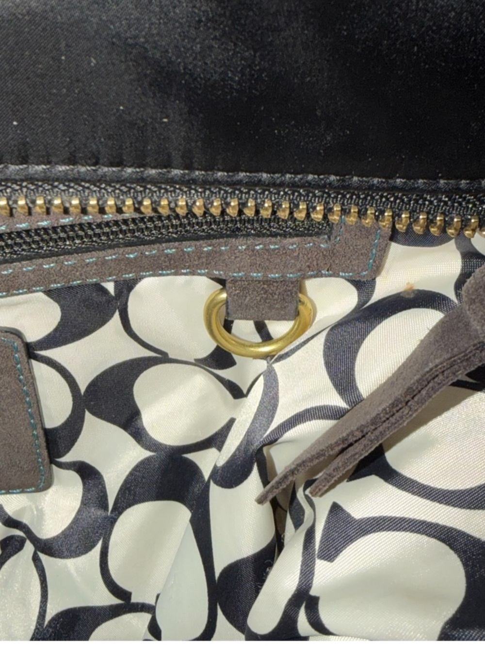 Coach Hampton Black Nylon Tote with Cream Handles and Turquoise Hang Tags - Picture 9 of 14